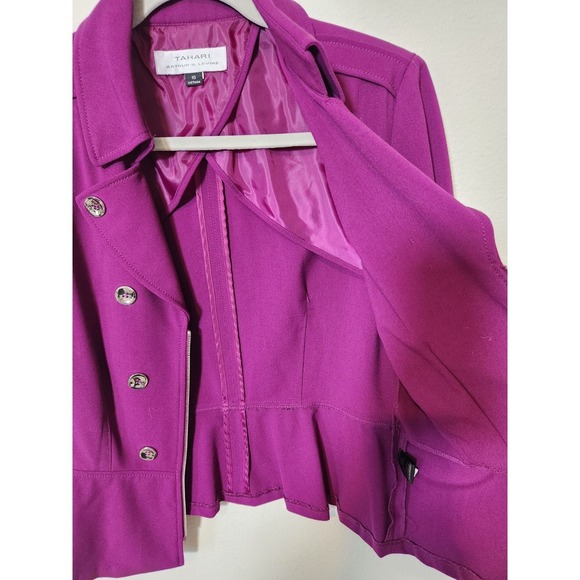 Tahari ASL Purple Zip Front Peplum Style Military Button Blazer Jacket Sz 10 - Picture 2 of 9